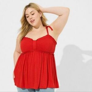 Torrid Red Super Soft Slub Smocked Babydoll Top 3X NWT